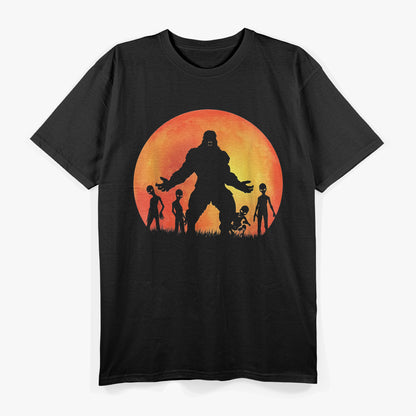 Bigfoot and Alien Mysterious Encounter Under the Moon T-Shirt