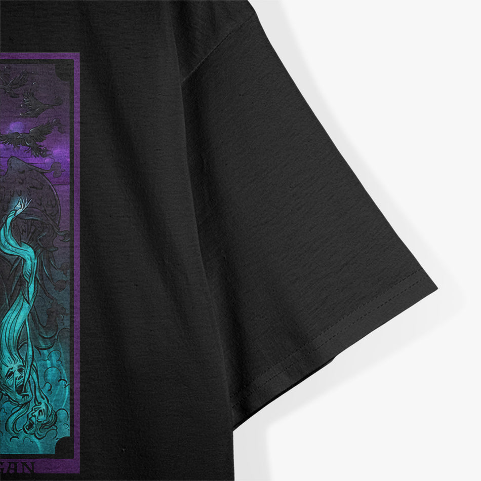 The Morrigan Death Tarot Card - Gothic Pagan Witch with Triple Moon Symbolism T-Shirt