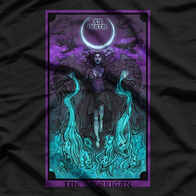 The Morrigan Death Tarot Card - Gothic Pagan Witch with Triple Moon Symbolism T-Shirt