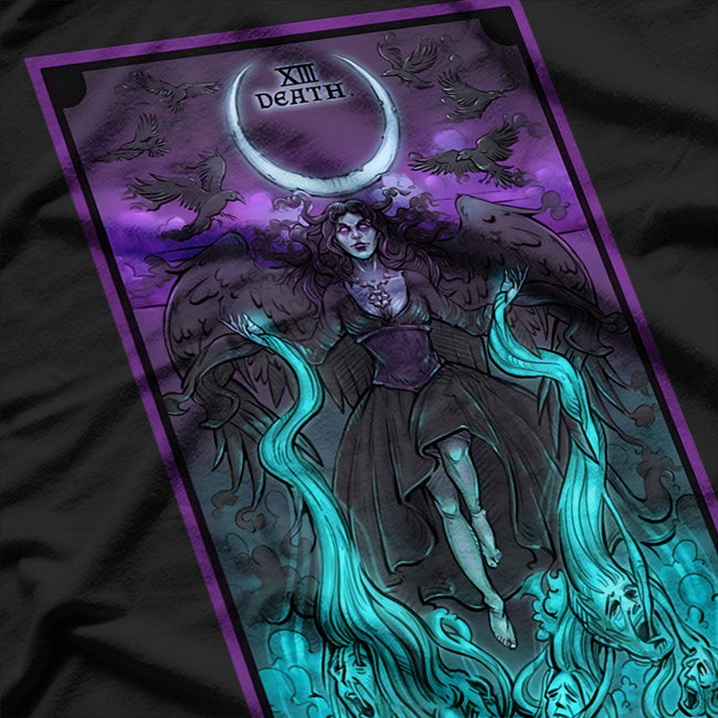 The Morrigan Death Tarot Card - Gothic Pagan Witch with Triple Moon Symbolism T-Shirt