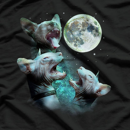 Three Hairless Sphynx Cats Howl At Moon 3 Wolfs T-Shirt