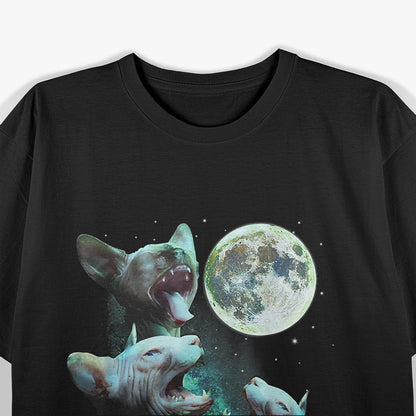 Three Hairless Sphynx Cats Howl At Moon 3 Wolfs T-Shirt