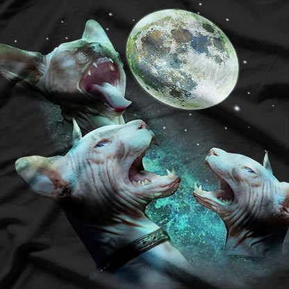 Three Hairless Sphynx Cats Howl At Moon 3 Wolfs T-Shirt