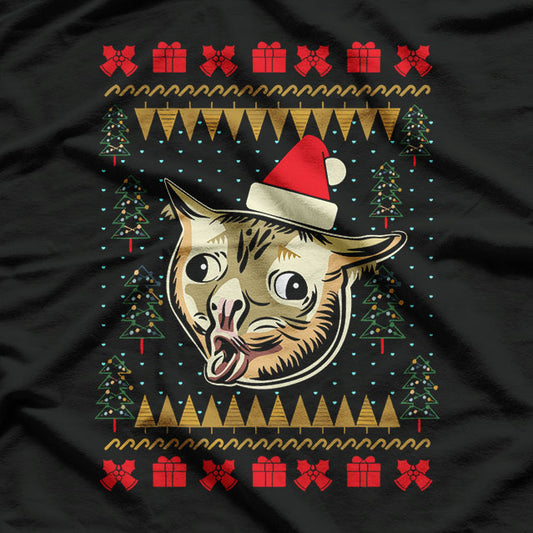 Coughing Cat Meme Ugly Christmas Sweater Lightweight T-Shirt