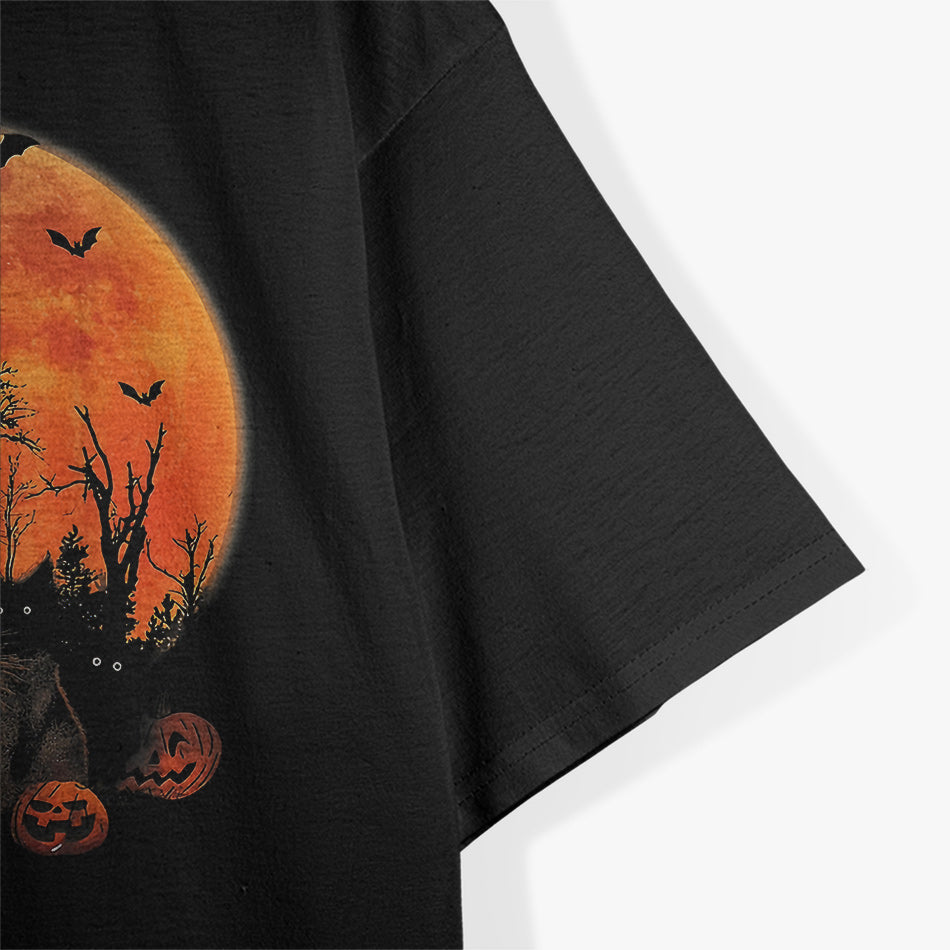 Black Cats, Moon, and Pumpkin Funny Halloween Horror Vibes T-Shirt