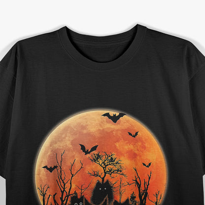 Black Cats, Moon, and Pumpkin Funny Halloween Horror Vibes T-Shirt