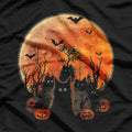 Black Cats, Moon, and Pumpkin Funny Halloween Horror Vibes T-Shirt