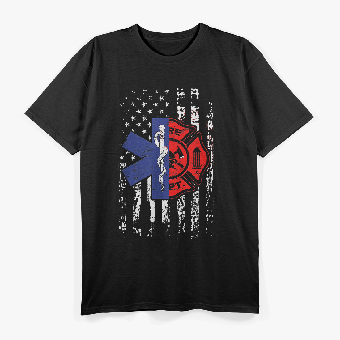 EMT Firefighter - Firefighter EMT American Flag T-Shirt