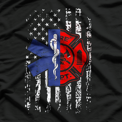 EMT Firefighter - Firefighter EMT American Flag T-Shirt