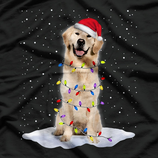 Golden Retriever Santa Christmas Tree Lights Xmas T-Shirt