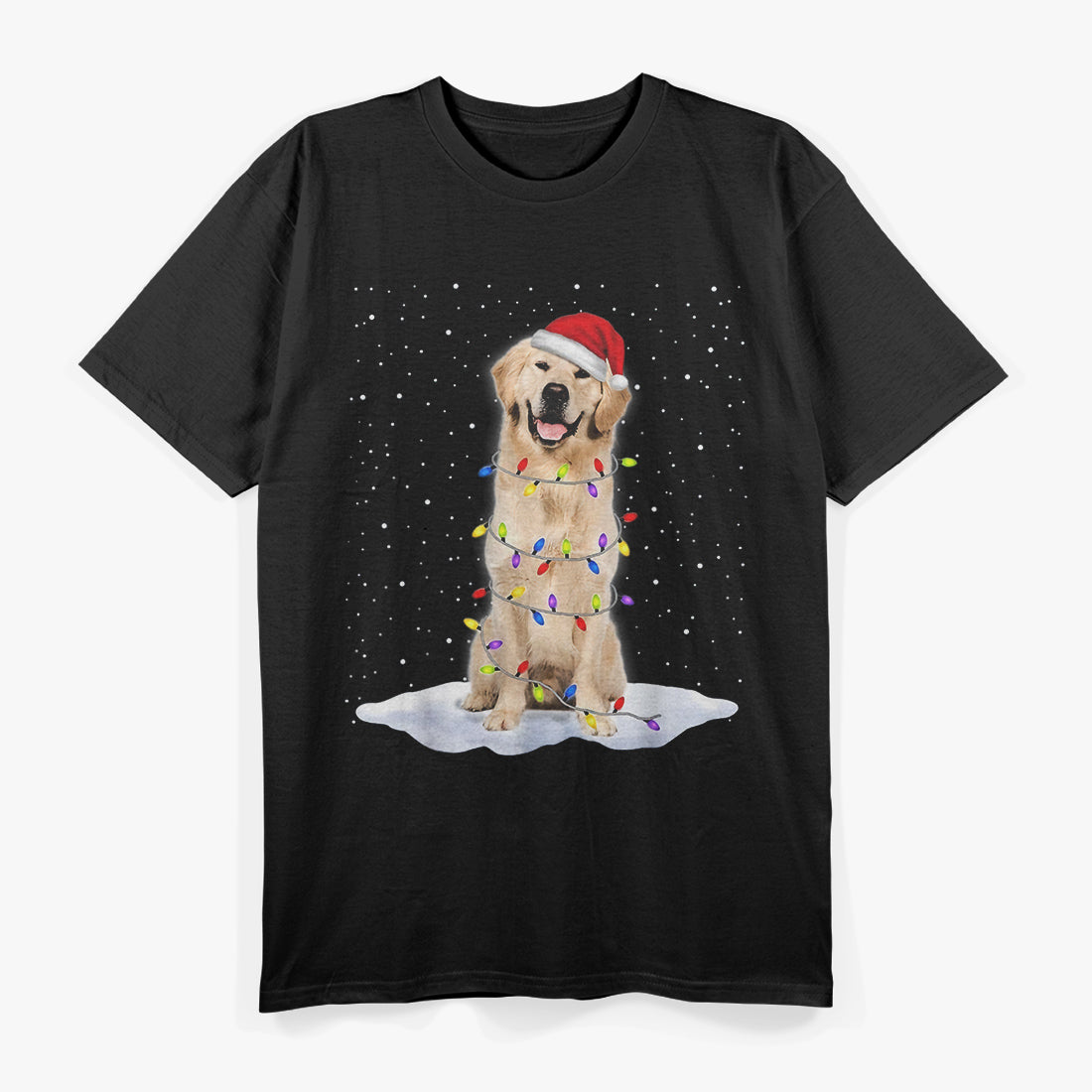 Golden Retriever Santa Christmas Tree Lights Xmas T-Shirt