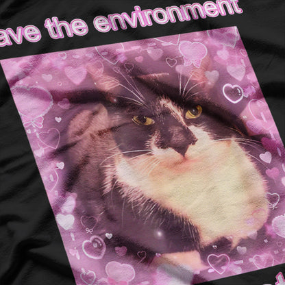 Save The Environment Eat Plastic Cute Cat Graphic T-Shirt