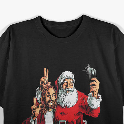 Jesus And Santa Selfie Funny Christmas Design T-Shirt