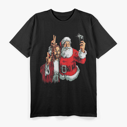 Jesus And Santa Selfie Funny Christmas Design T-Shirt