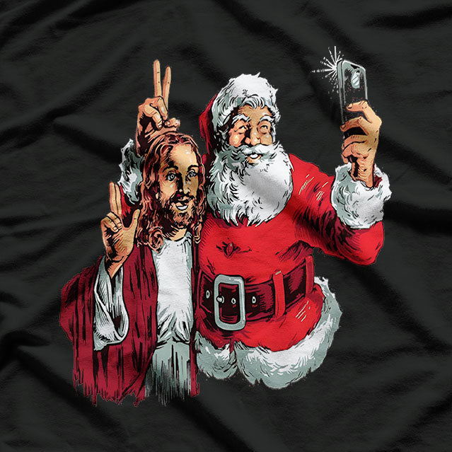 Jesus And Santa Selfie Funny Christmas Design T-Shirt