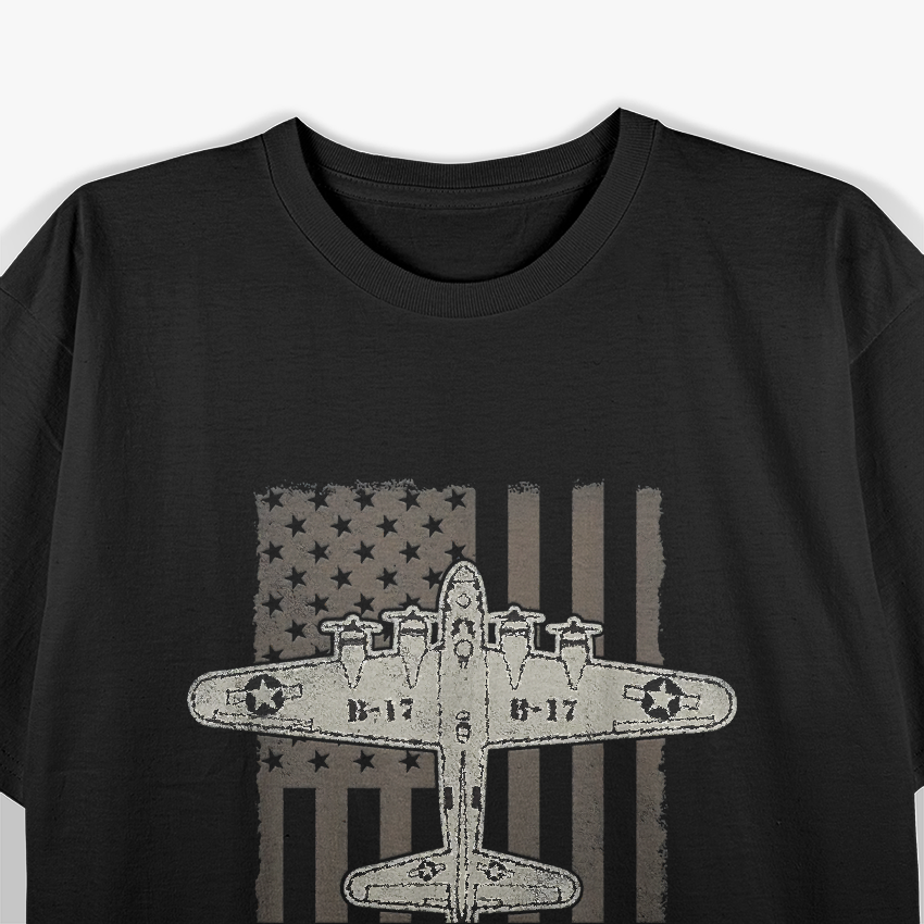 B17 Bomber WW2 Plane Aircraft US Flag Veteran Pilot T-Shirt