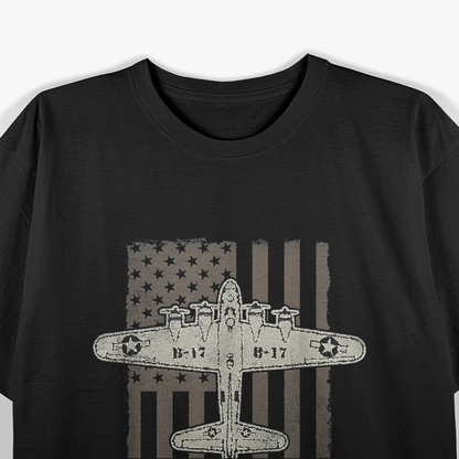 B17 Bomber WW2 Plane Aircraft US Flag Veteran Pilot T-Shirt