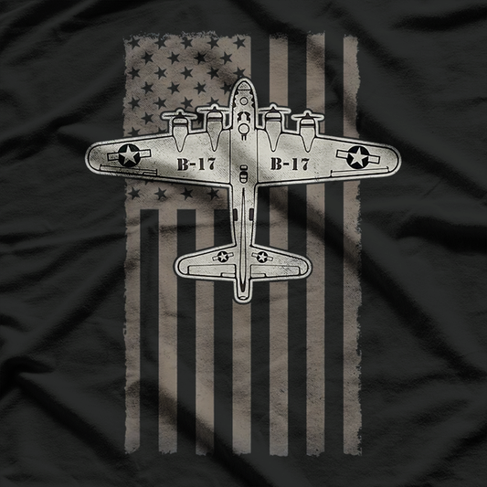 B17 Bomber WW2 Plane Aircraft US Flag Veteran Pilot T-Shirt