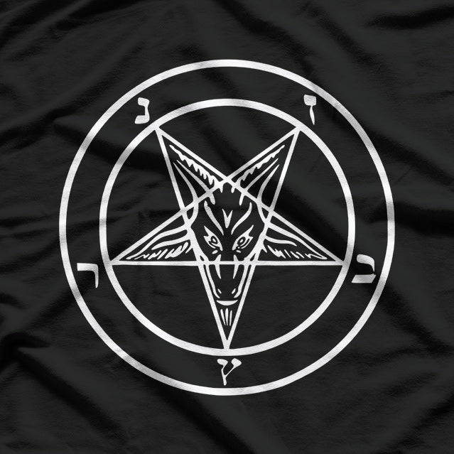 Classic Baphomet Inverted Pentagram - White on Black Occult Symbolism T-Shirt