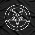 Classic Baphomet Inverted Pentagram - White on Black Occult Symbolism T-Shirt