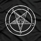 Classic Baphomet Inverted Pentagram - White on Black Occult Symbolism T-Shirt