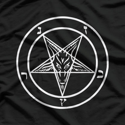 Classic Baphomet Inverted Pentagram - White on Black Occult Symbolism T-Shirt