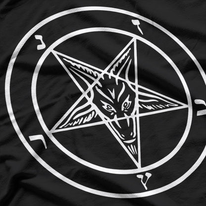 Classic Baphomet Inverted Pentagram - White on Black Occult Symbolism T-Shirt