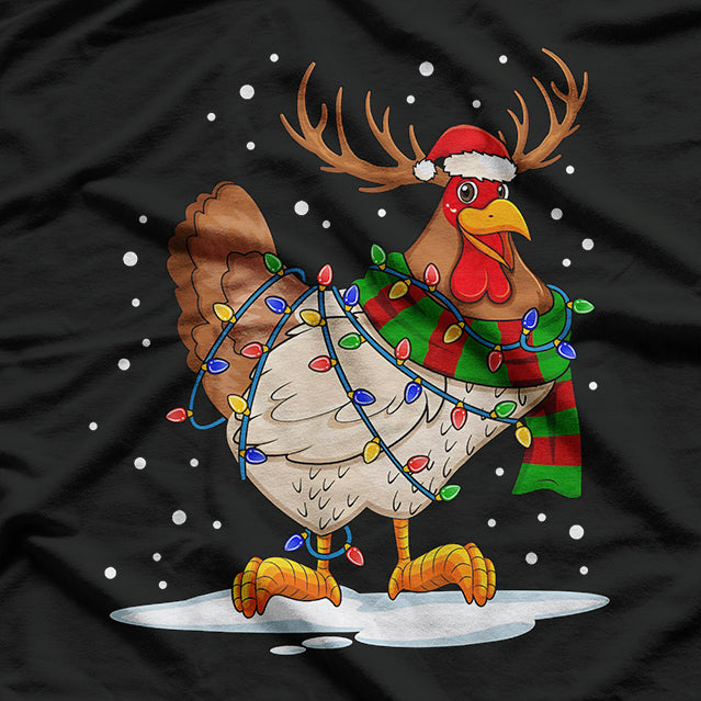 Chicken Christmas Reindeer Christmas Lights Pajama T-Shirt