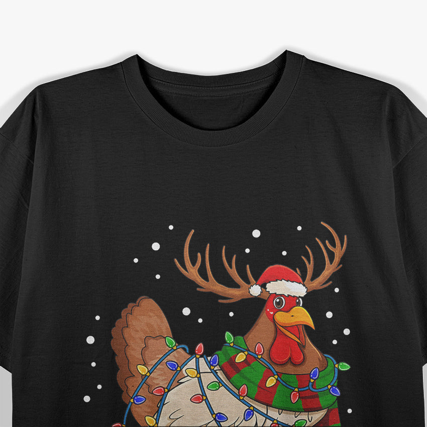 Chicken Christmas Reindeer Christmas Lights Pajama T-Shirt