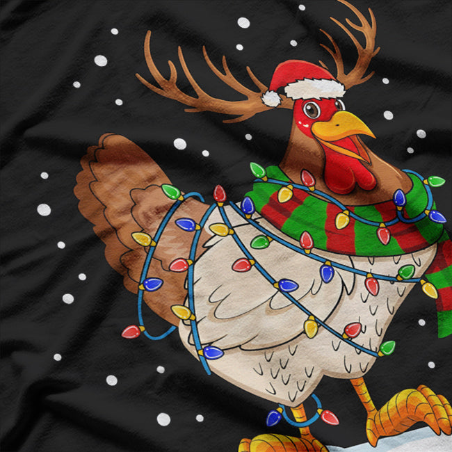 Chicken Christmas Reindeer Christmas Lights Pajama T-Shirt