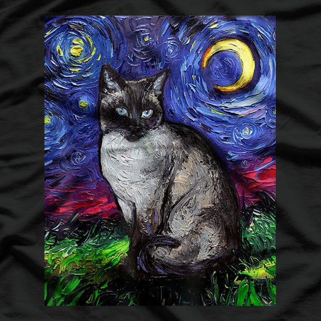 Siamese Cat Starry Night Moon T-Shirt