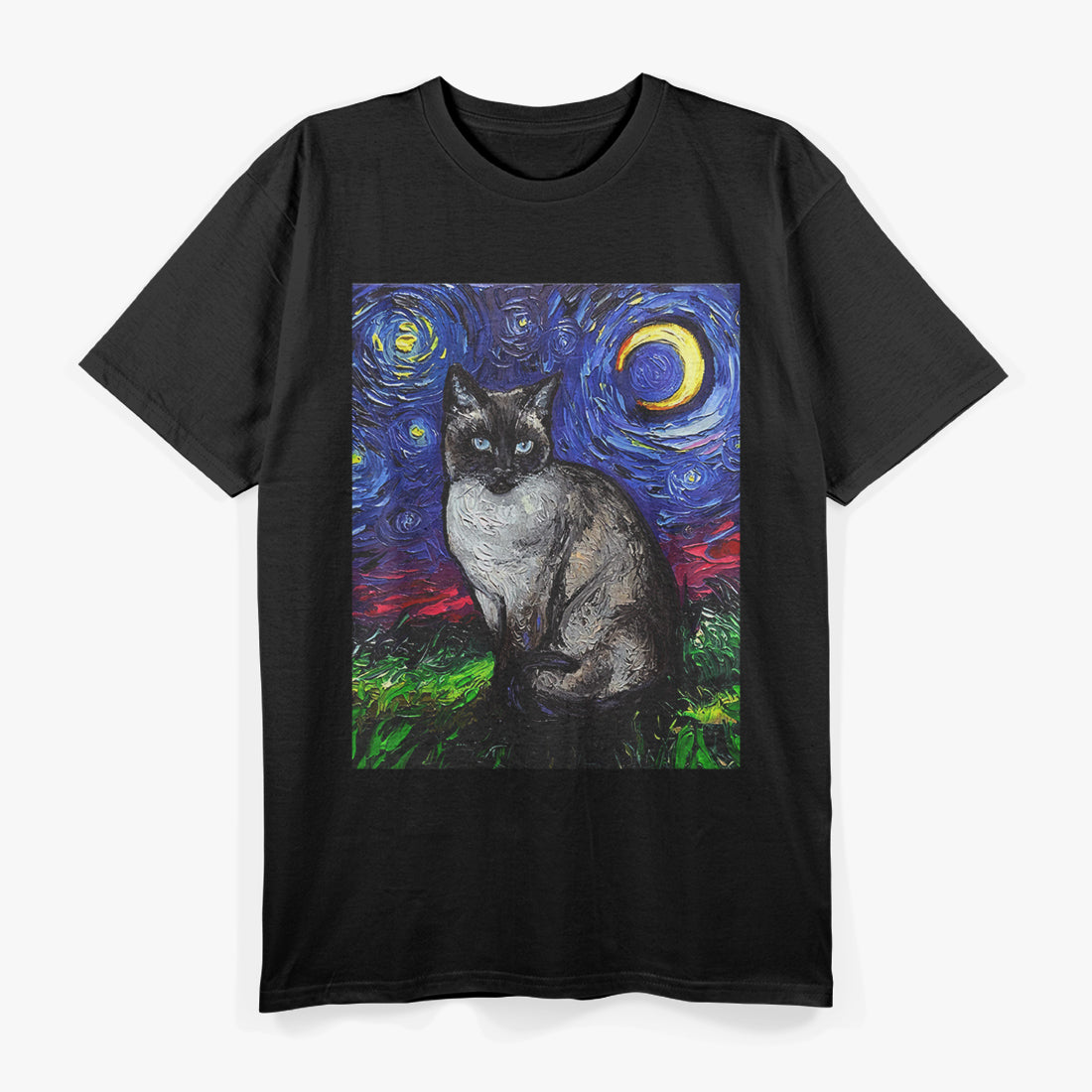 Siamese Cat Starry Night Moon T-Shirt