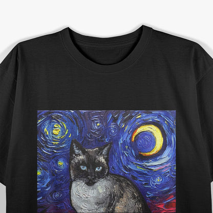 Siamese Cat Starry Night Moon T-Shirt