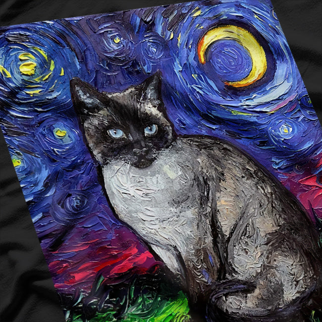 Siamese Cat Starry Night Moon T-Shirt