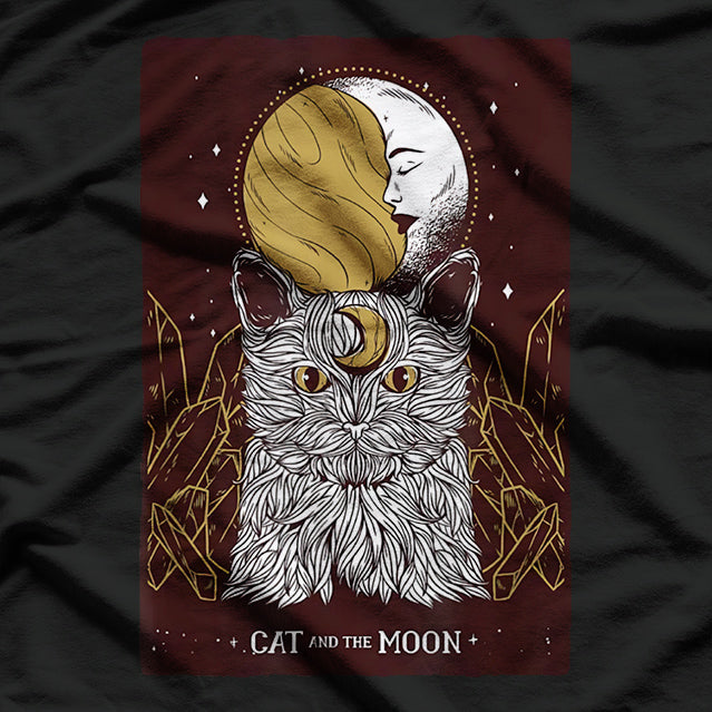 Tarot Card The Moon Kawaii Goth Pastel Cat Mystical T-Shirt