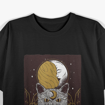 Tarot Card The Moon Kawaii Goth Pastel Cat Mystical T-Shirt