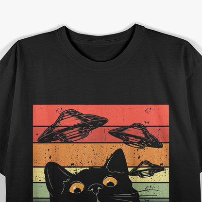 Cat Galaxy Cat Spaceship Alien Cat UFO Retro Shirt