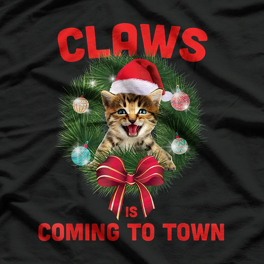 Funny Christmas Cat Claws Is Coming To Town Cat Lovers T-Shirt