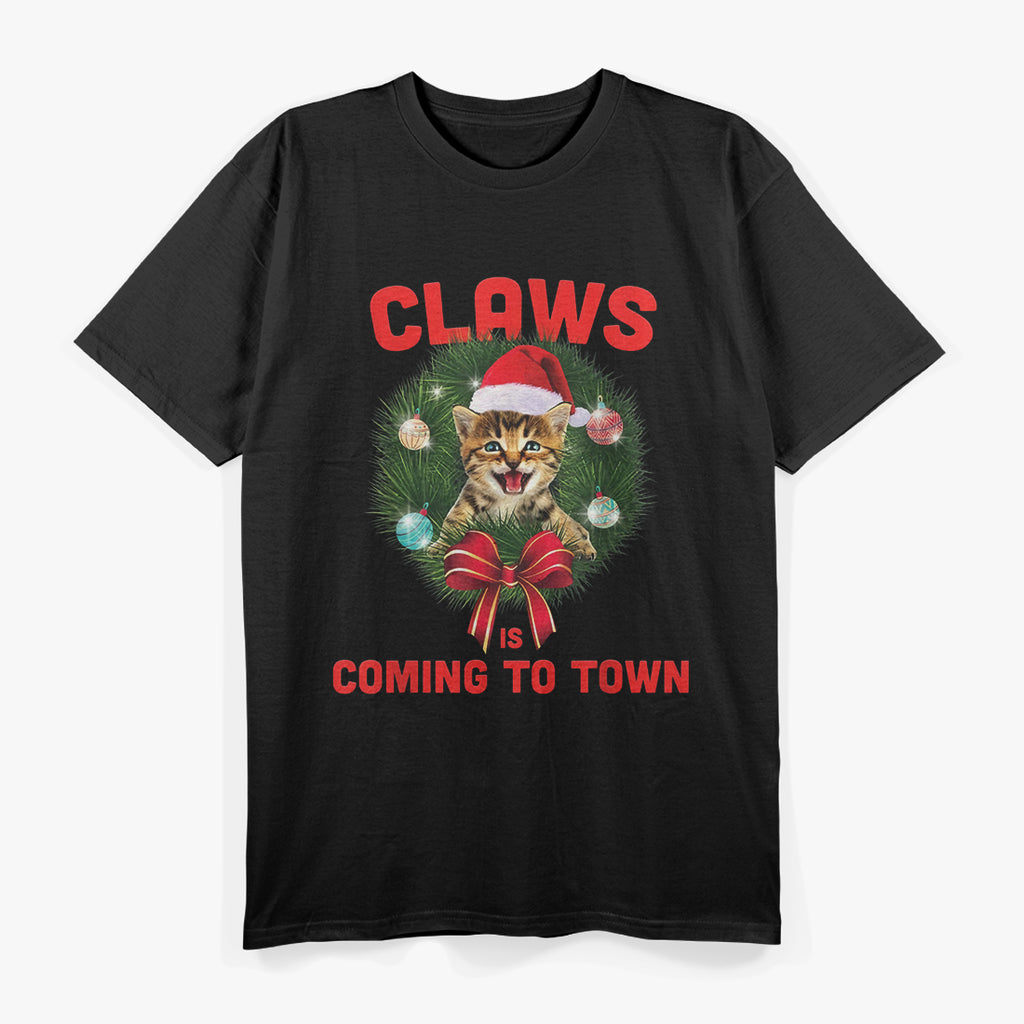 Funny Christmas Cat Claws Is Coming To Town Cat Lovers T-Shirt