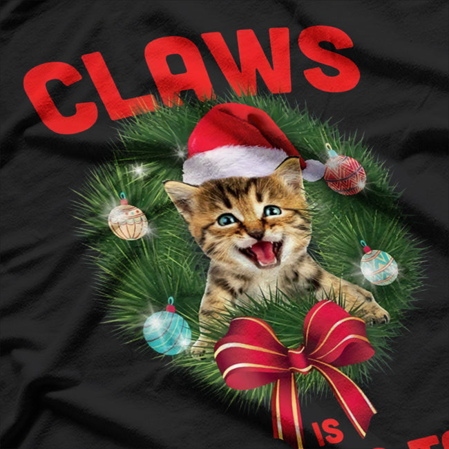 Funny Christmas Cat Claws Is Coming To Town Cat Lovers T-Shirt