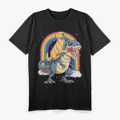 Golden Retriever Riding Dinosaur T-Rex T-Shirt