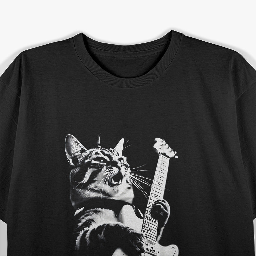 Rocking Guitar Cat Funny Music Lover Design T-Shirt