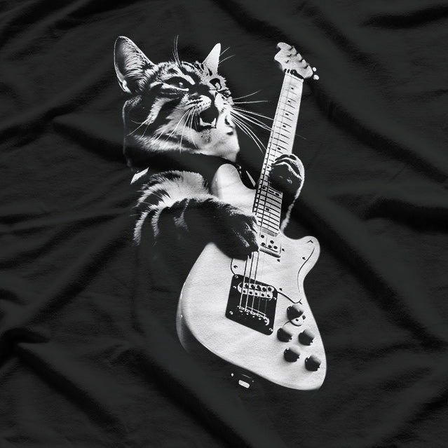 Rocking Guitar Cat Funny Music Lover Design T-Shirt