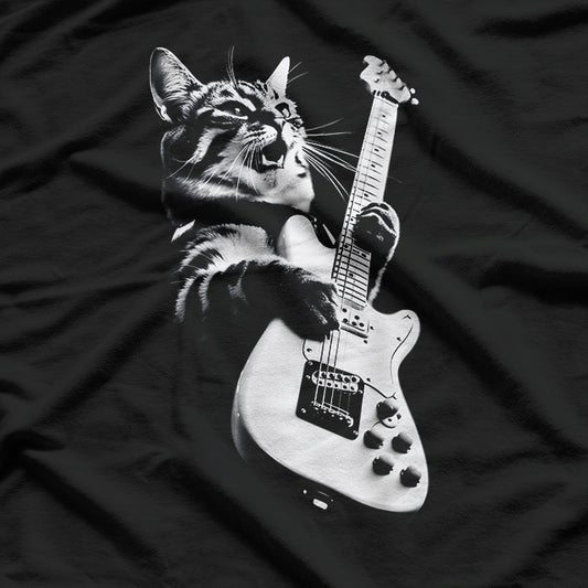 Rocking Guitar Cat Funny Music Lover Design T-Shirt