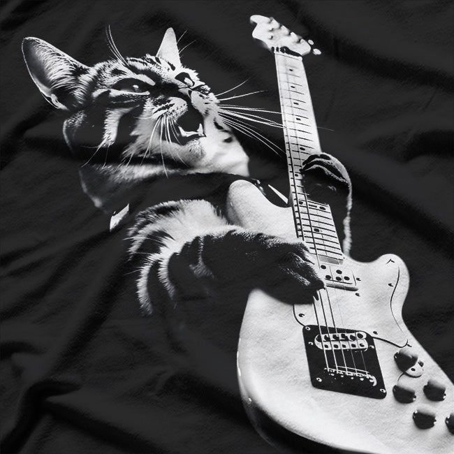 Rocking Guitar Cat Funny Music Lover Design T-Shirt