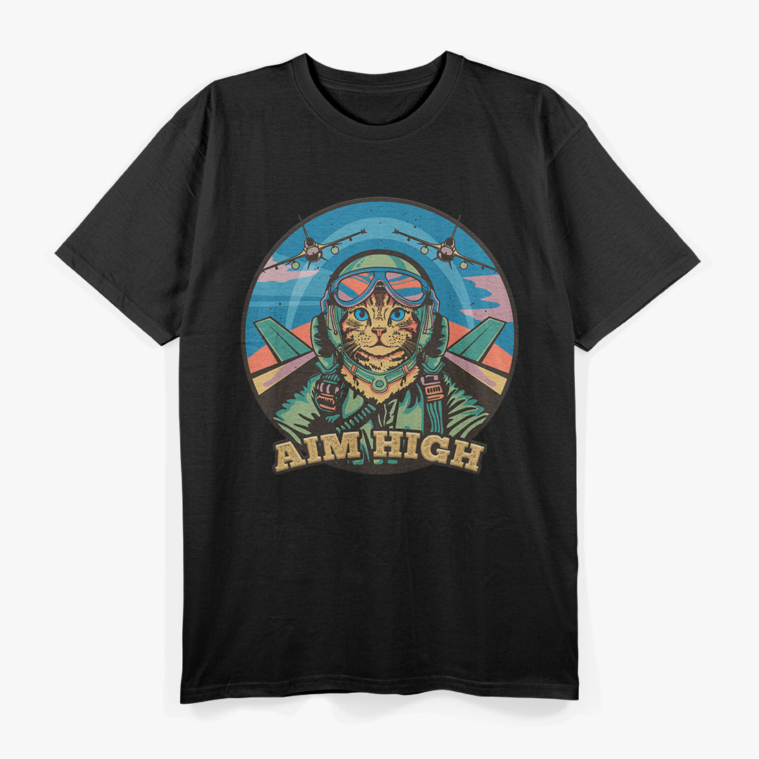 Aim High Cat Pilot for Cat Loving Jet Fighter Pilots T-Shirt