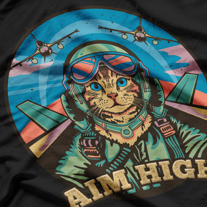 Aim High Cat Pilot for Cat Loving Jet Fighter Pilots T-Shirt