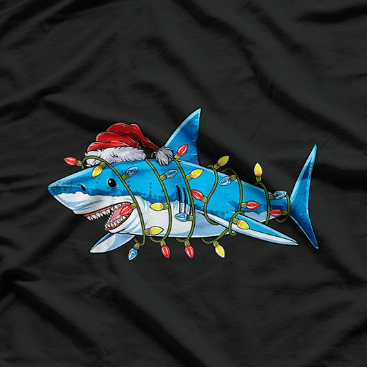 Santa Shark Christmas Lights Sharkmas Tree Xmas T-Shirt