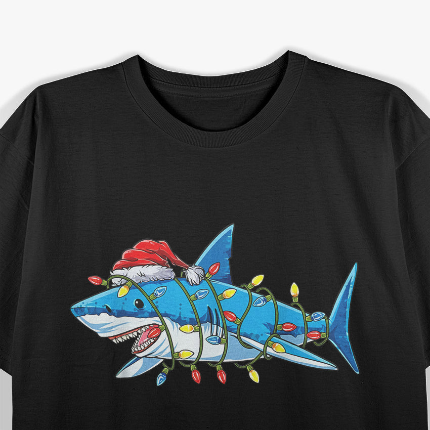 Santa Shark Christmas Lights Sharkmas Tree Xmas T-Shirt