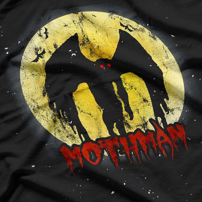 Yellow Moon with Bats and Mothman - Folklore's Eerie Night T-Shirt